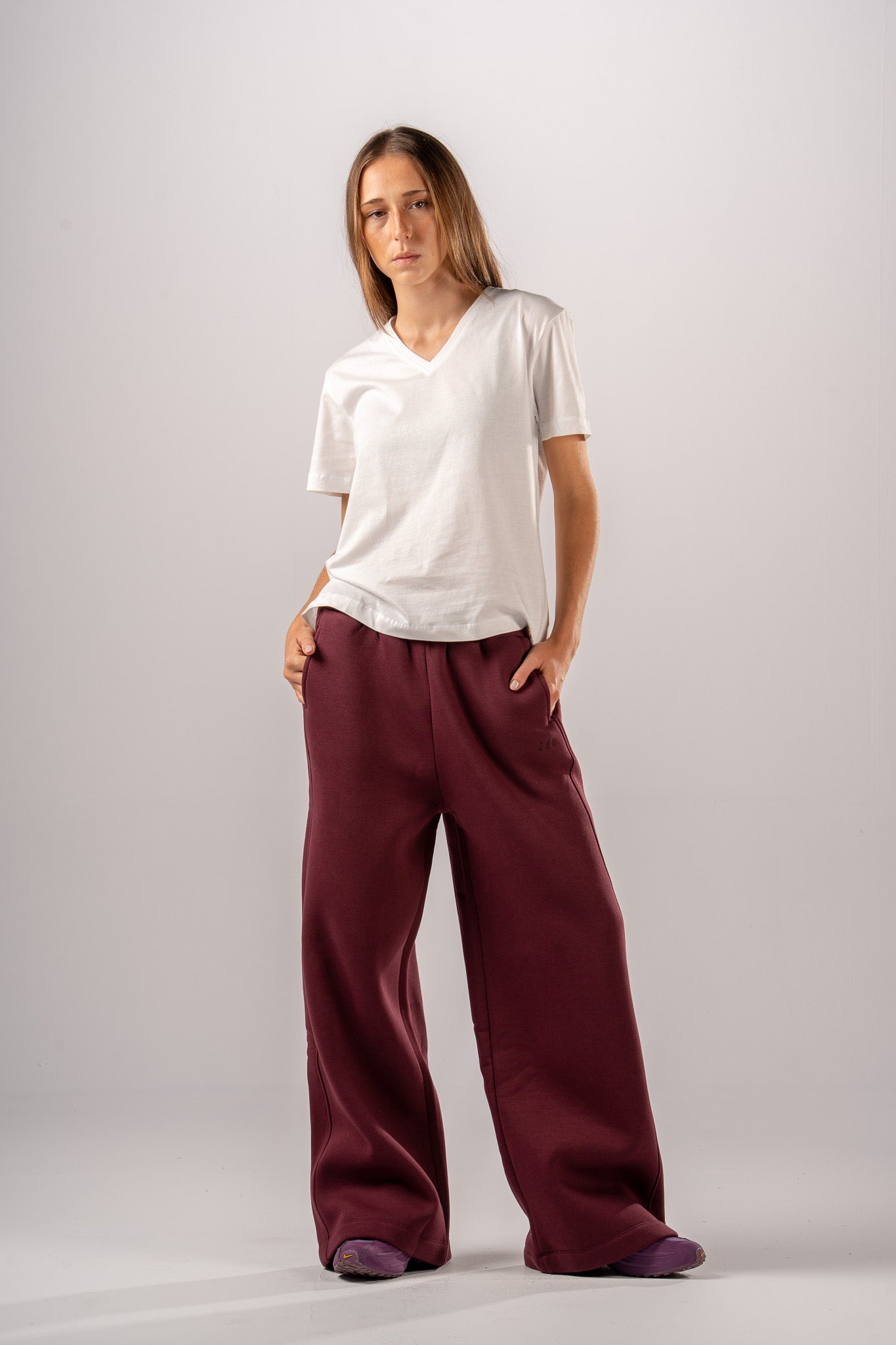 Burgundy Wide Leg Trousers