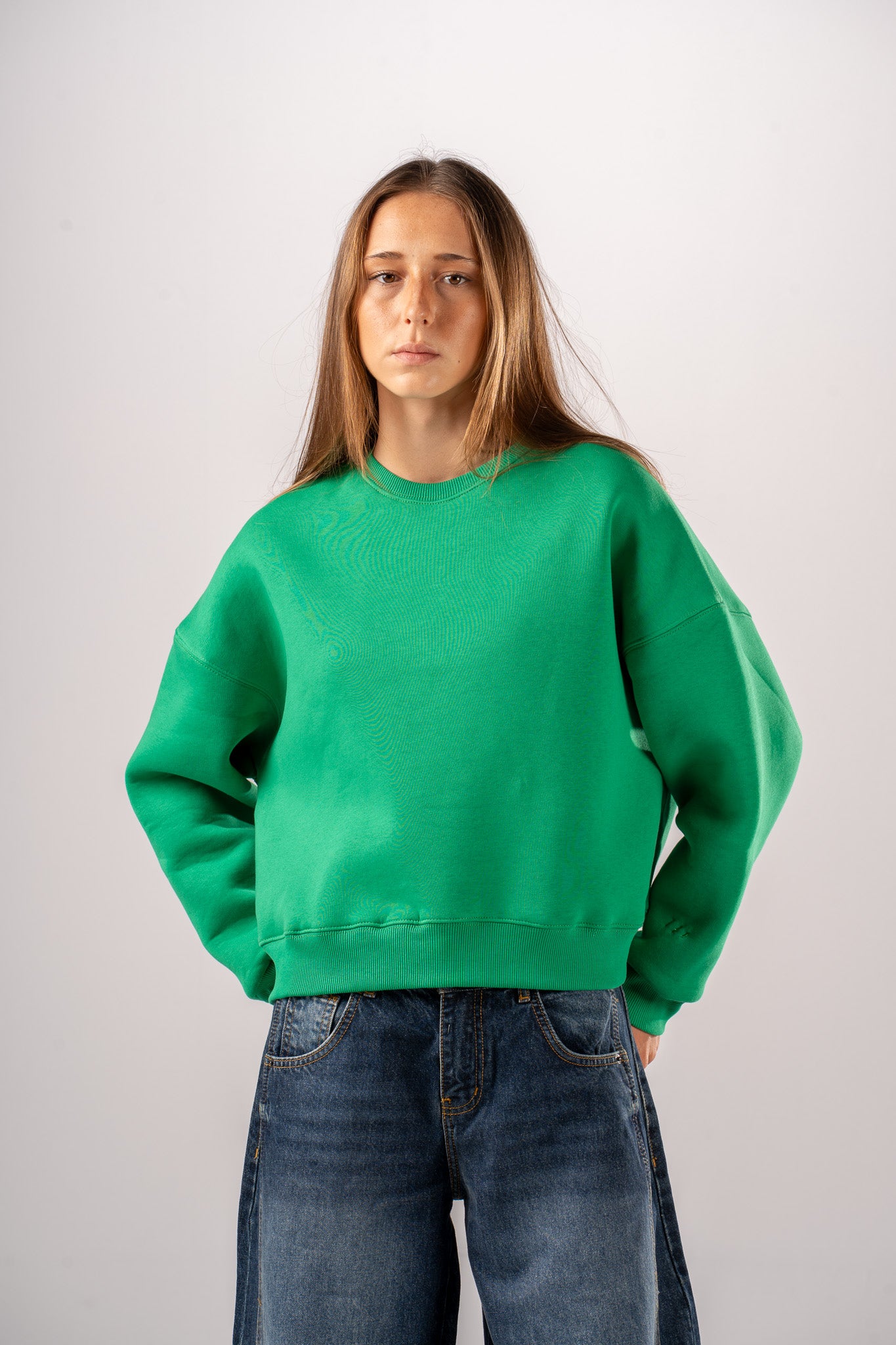 Green Basic Crewneck Sweatshirt