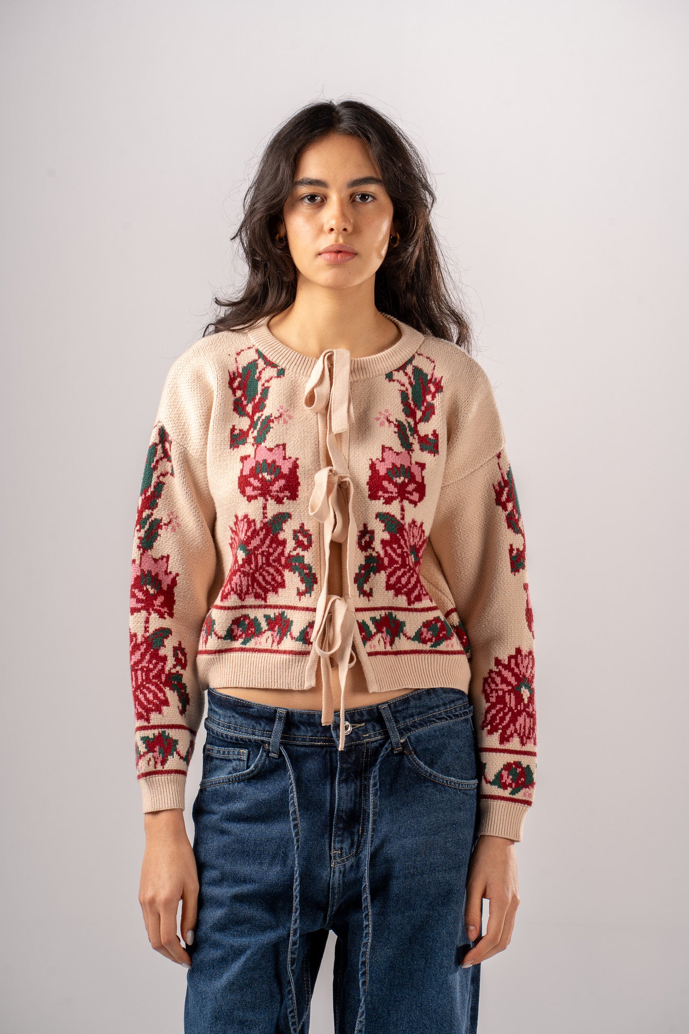 Jacquard Bow Cardigan