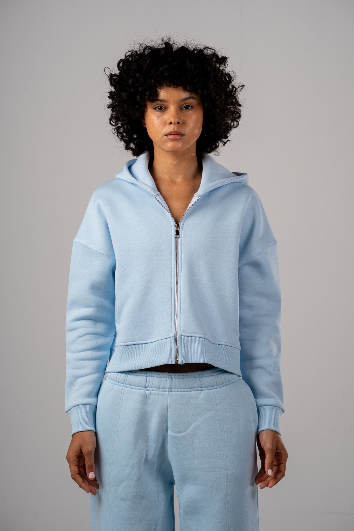 Light Blue Cropped Zip-Up Hoodie