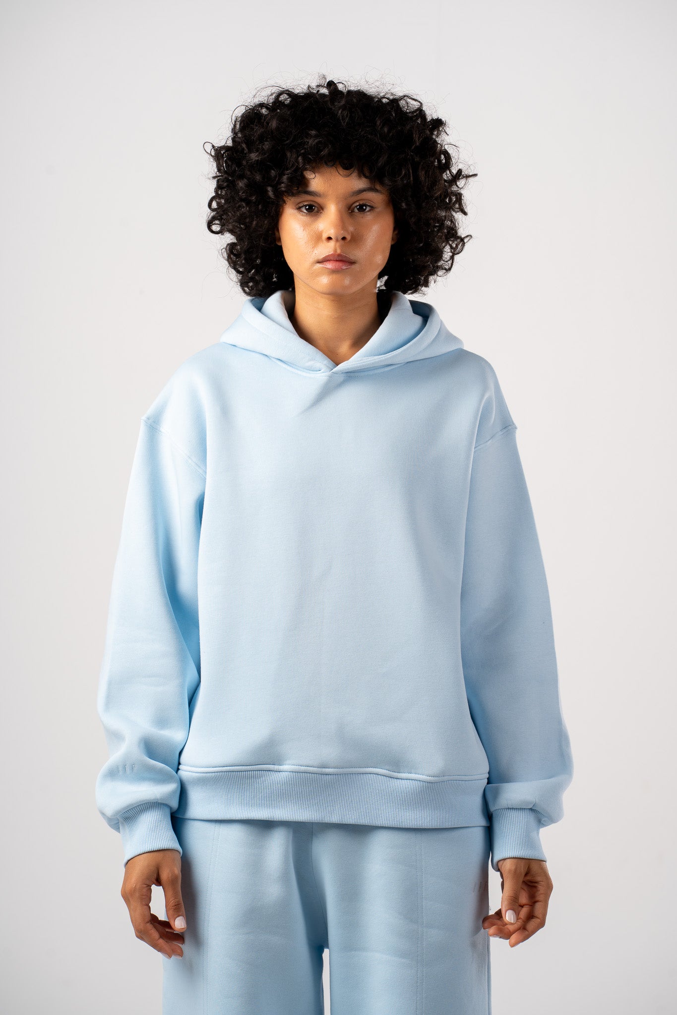 Light Blue Basic Hoodie With Side Pockets
