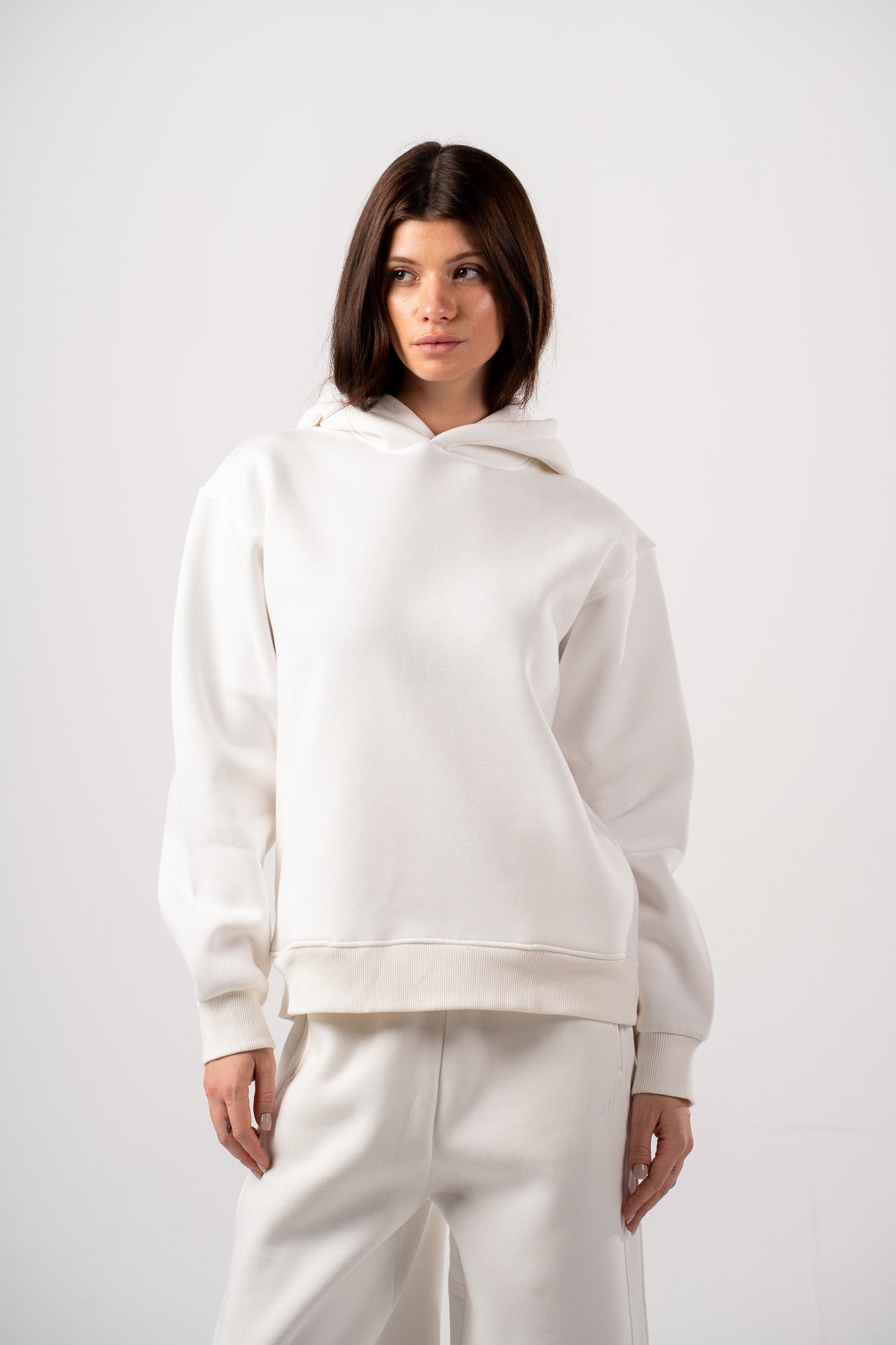 Off White Basic Hoodie With Side Pockets