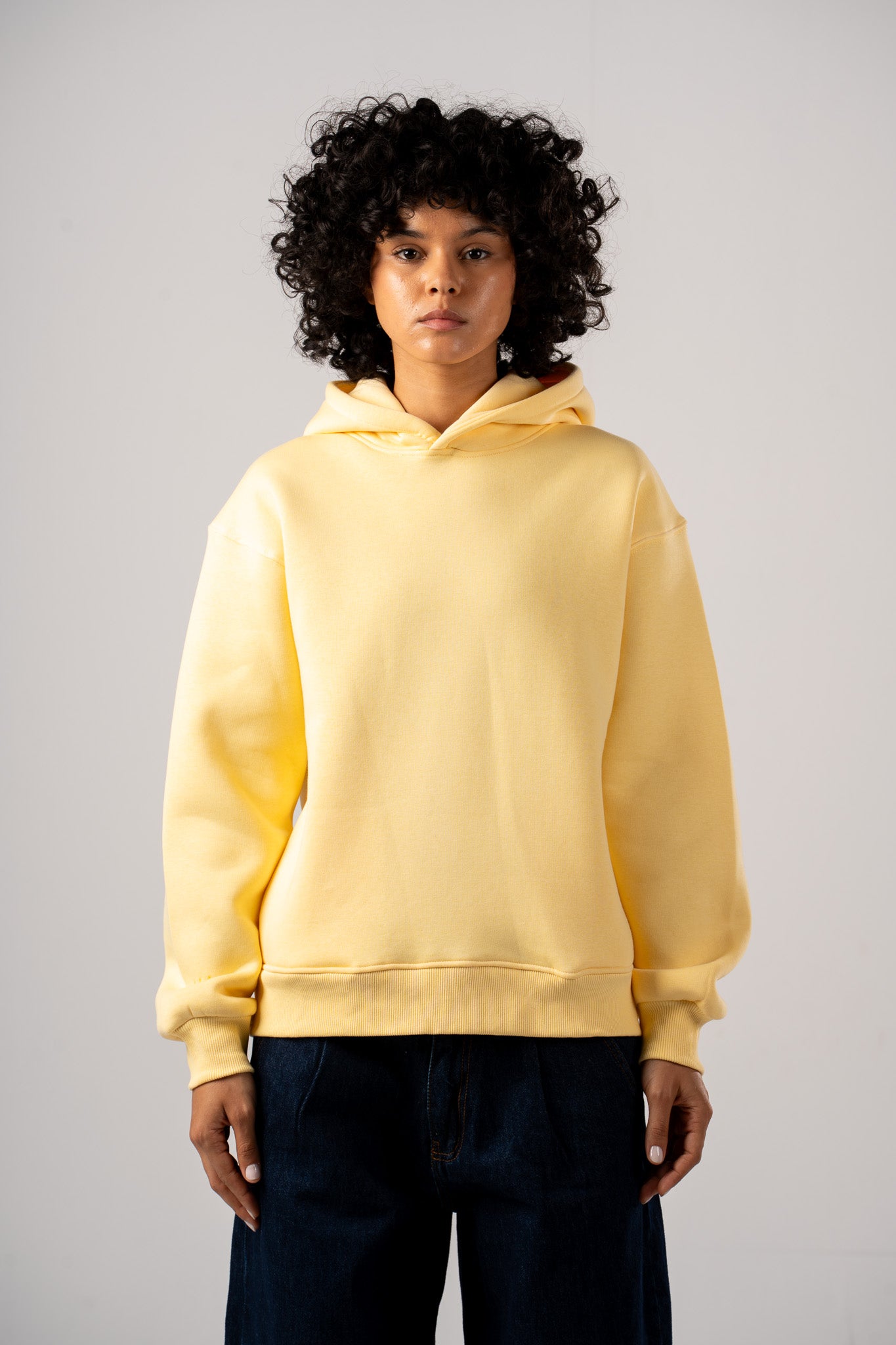 Yellow Basic Hoodie With Side Pockets