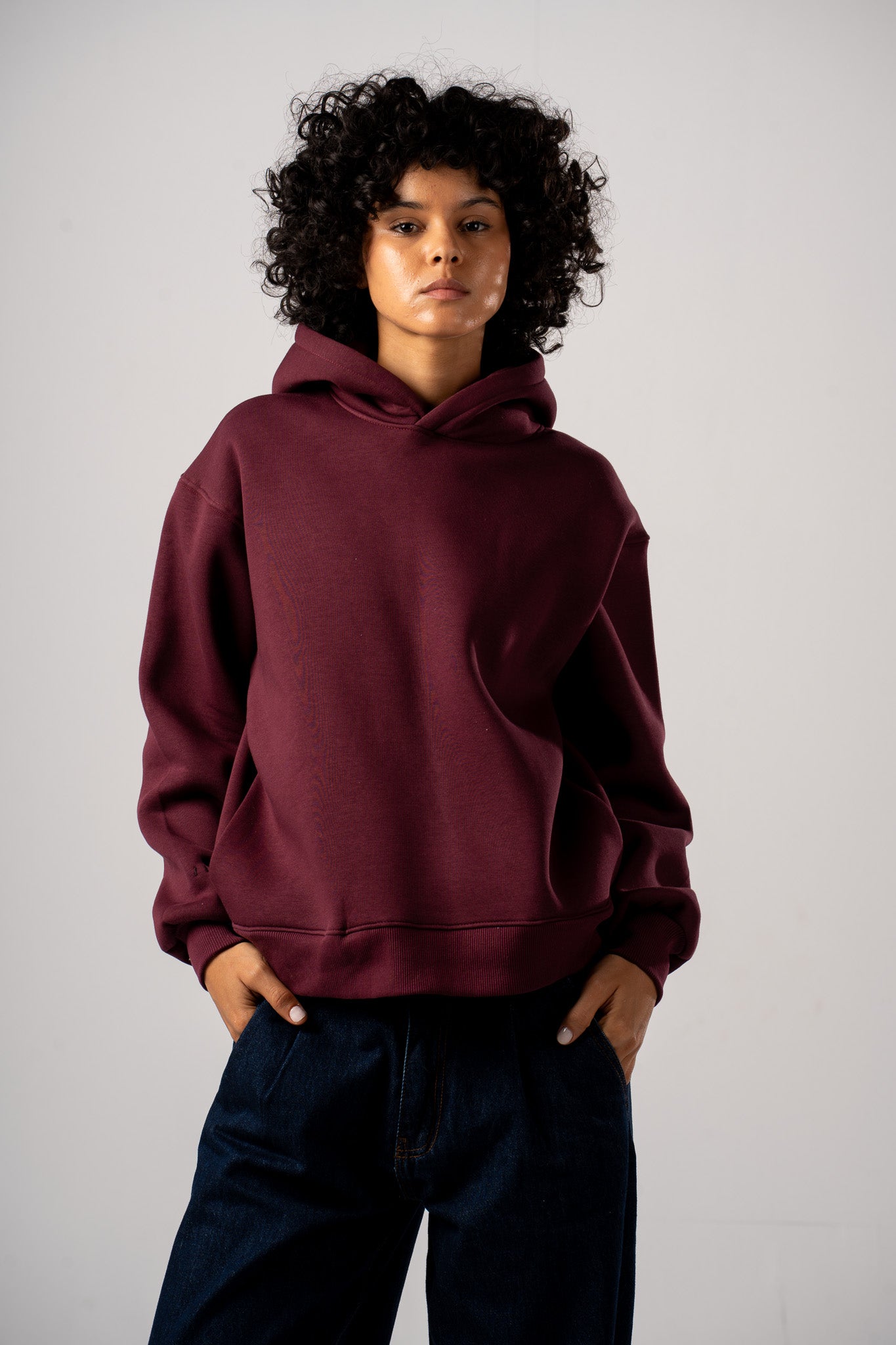 Burgundy Basic Hoodie With Side Pockets
