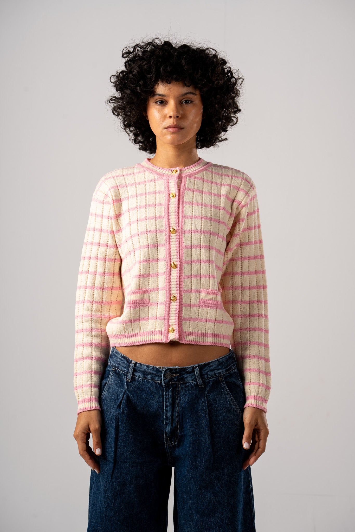 Pink Striped Button-down Cardigan