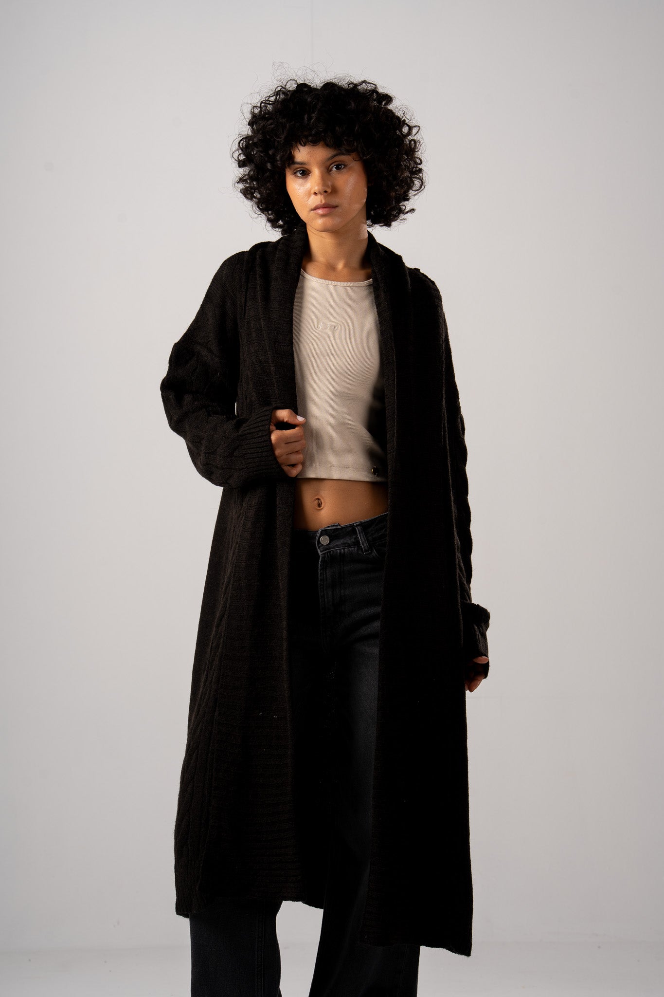 Black Cable Front Cardigan