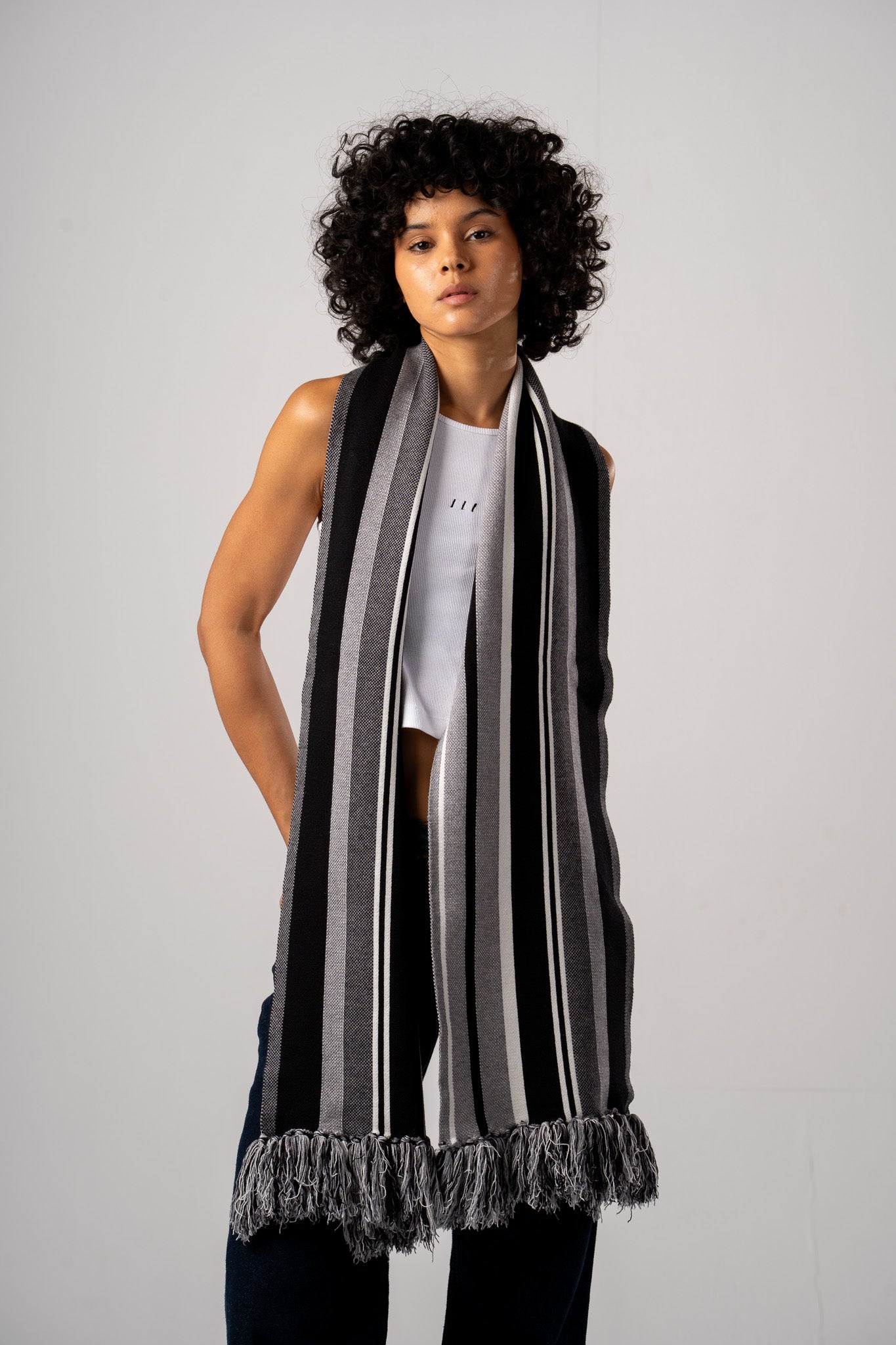 Grey Striped Scarf