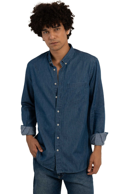 Denim overshirt with chest pocket