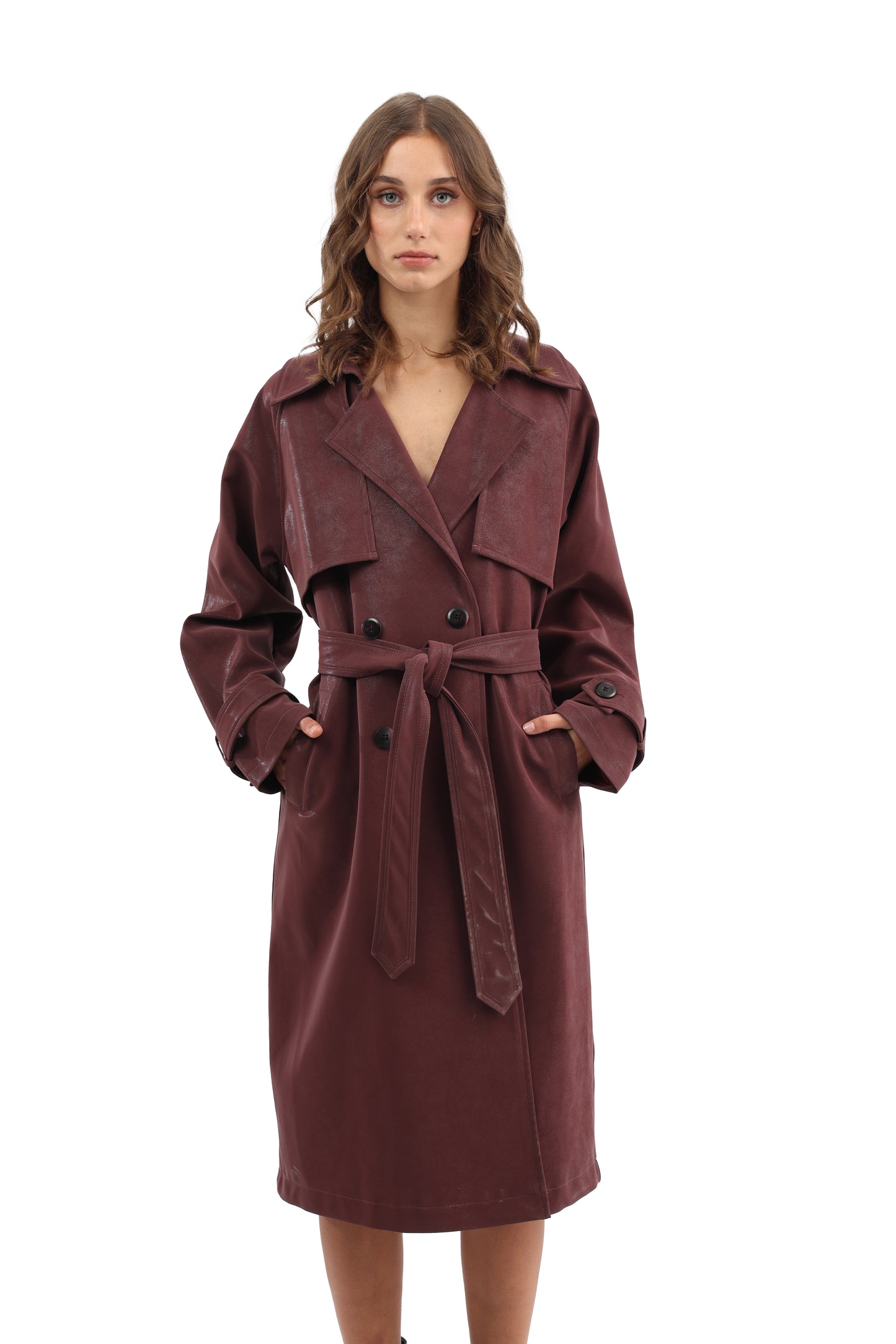 Faux leather classicTrench coat