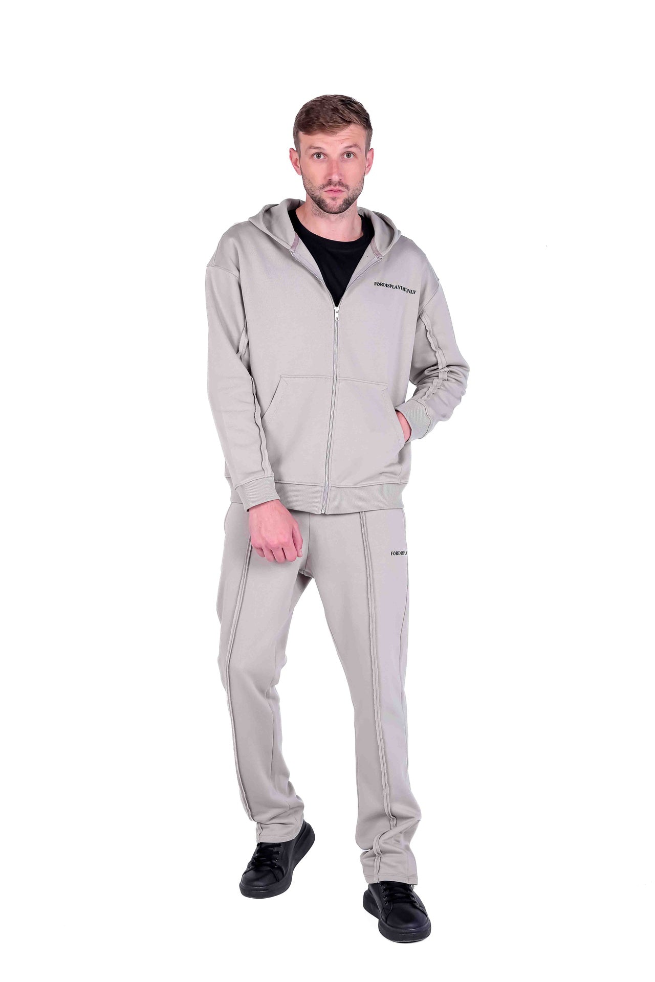 Straight fit joggers with decoravtive cut on front and zip on leg opening