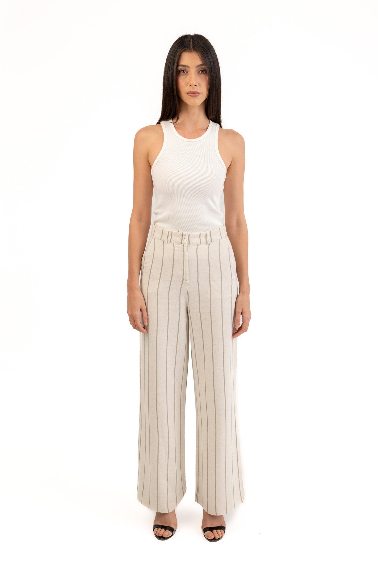 Stripe Linen wide leg pants