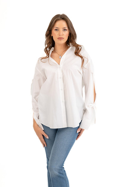 Long sleeve relaxed shirt with back and sleeve opening