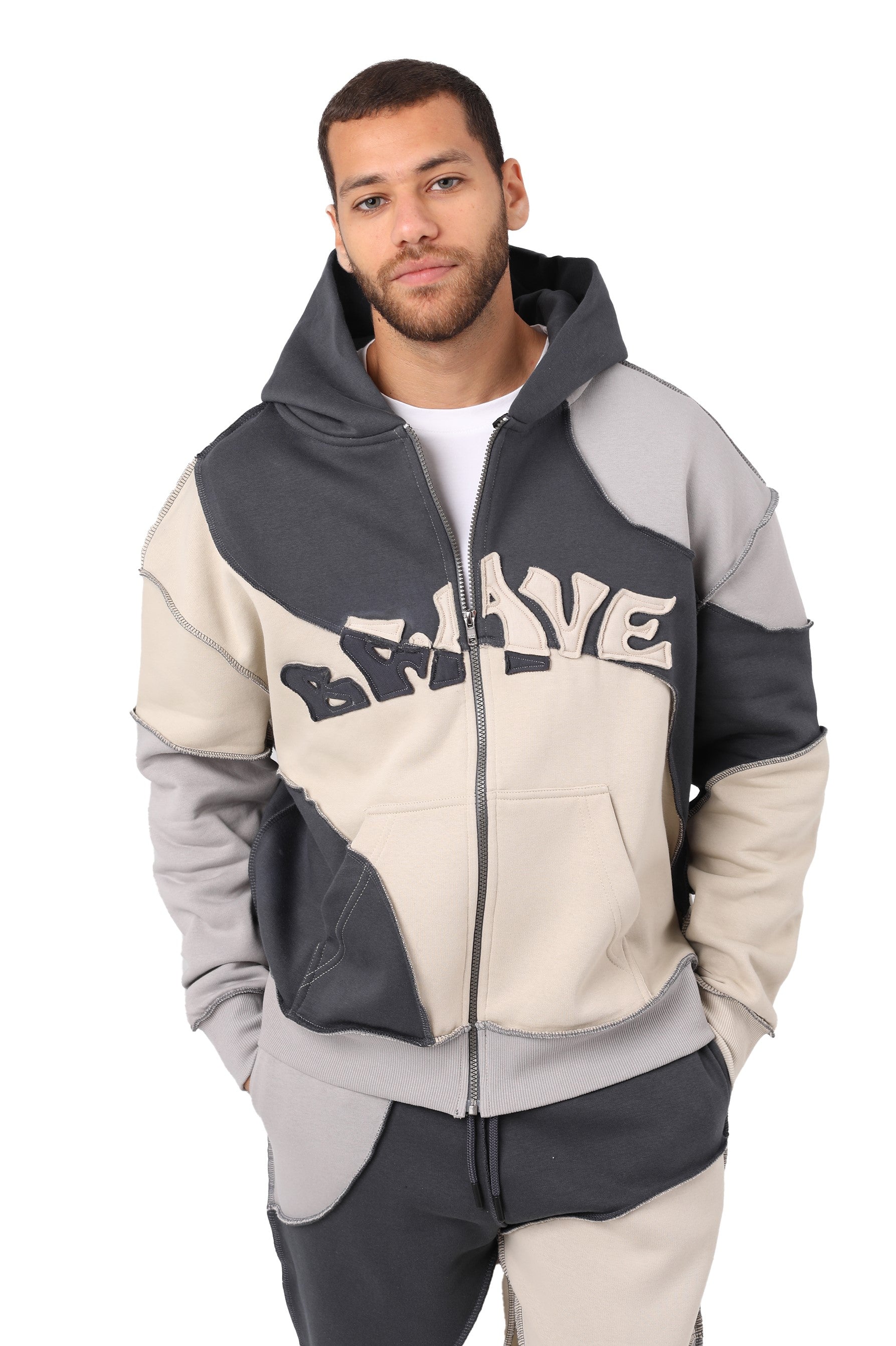 Patched Zip-Up Hoodie