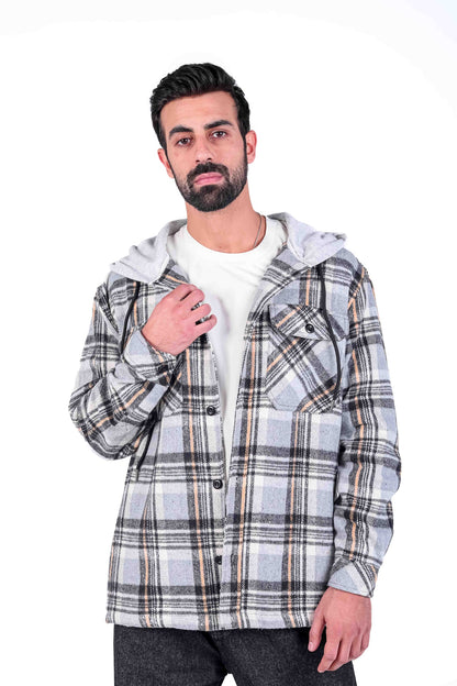 Flannel overshirt with hoodie