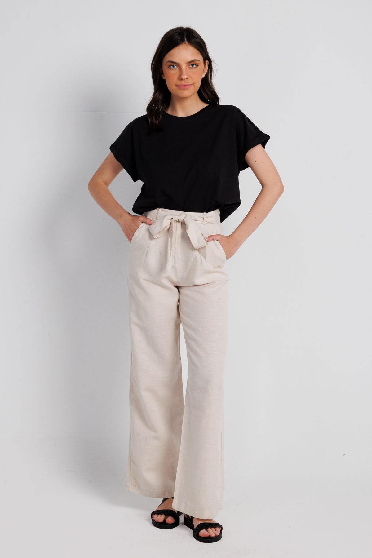 Women linen pants high waist