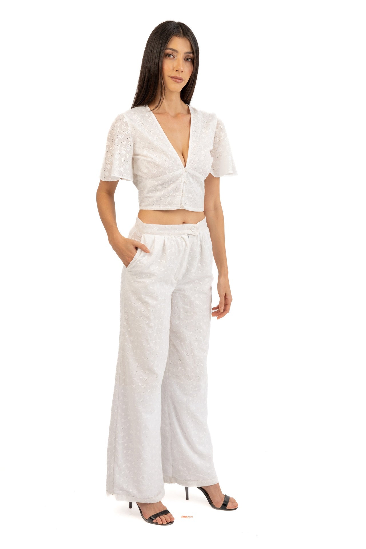 High waisted anglaise pants wide leg