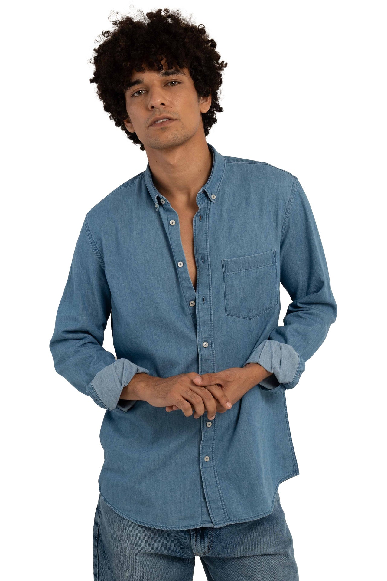 Denim overshirt with chest pocket