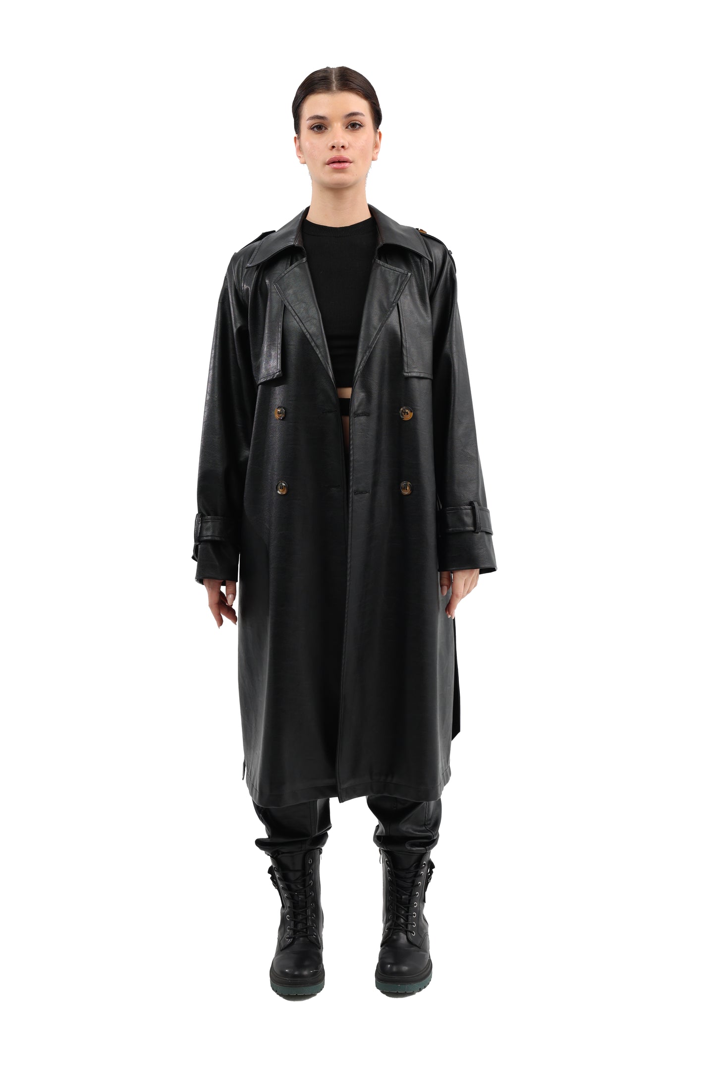 Faux leather classicTrench coat