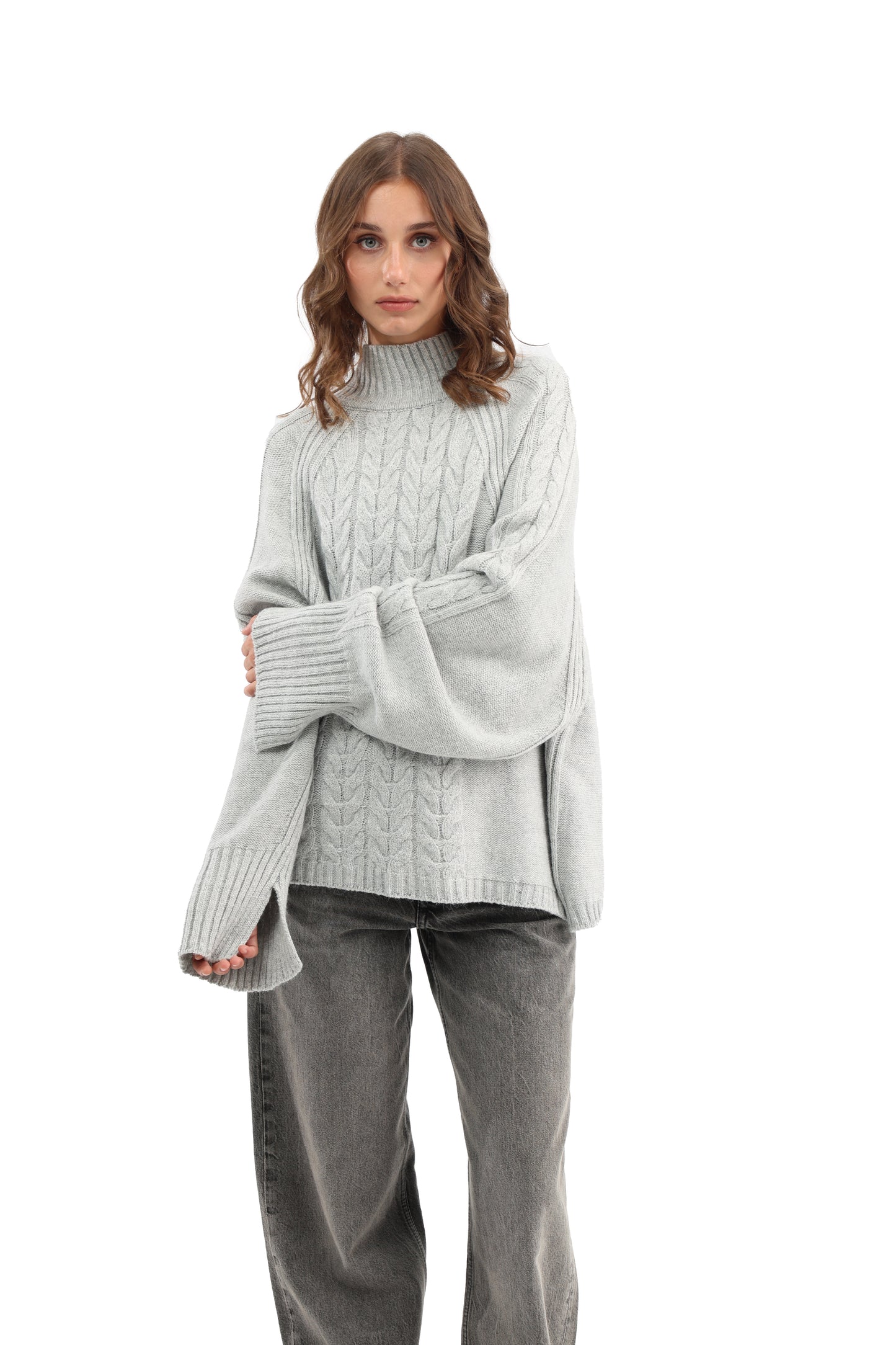 Cable free size Raglan oversized pullover