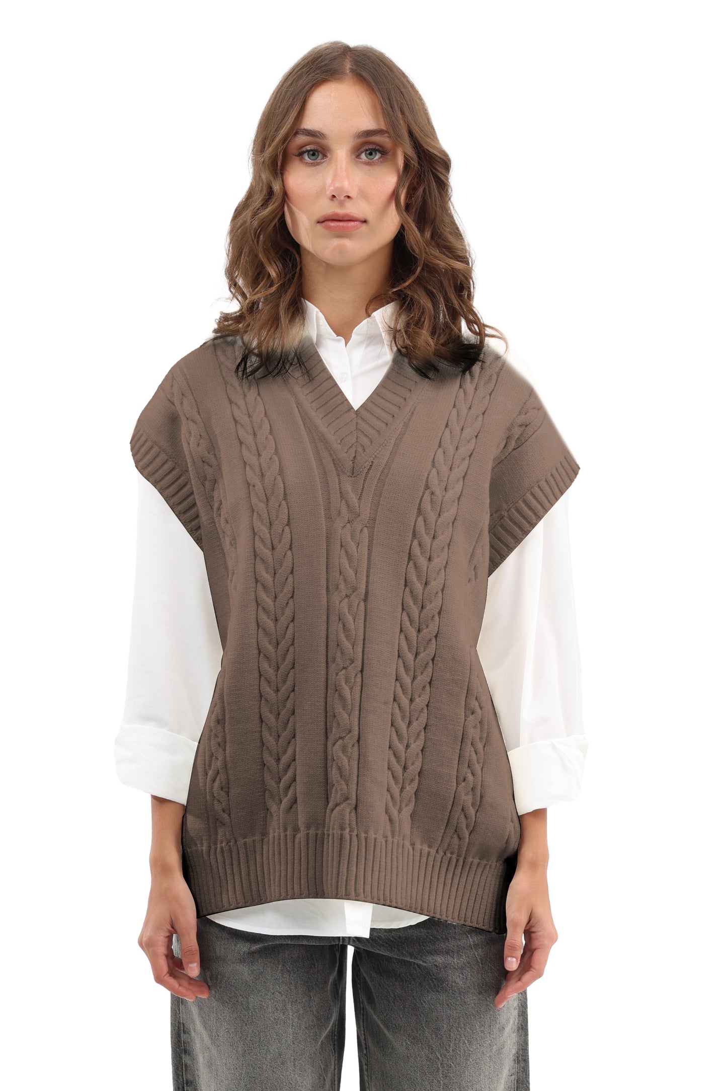 Cable oversized tricot vest