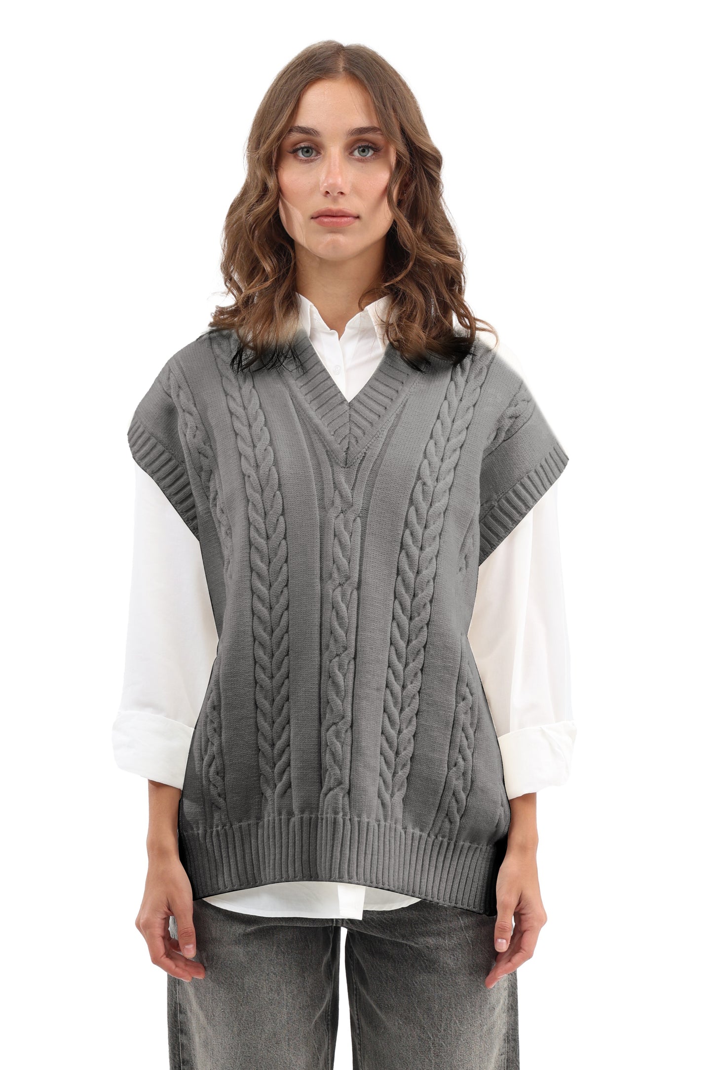 Cable oversized tricot vest