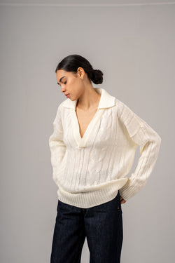 Cable Pullover With Collar
