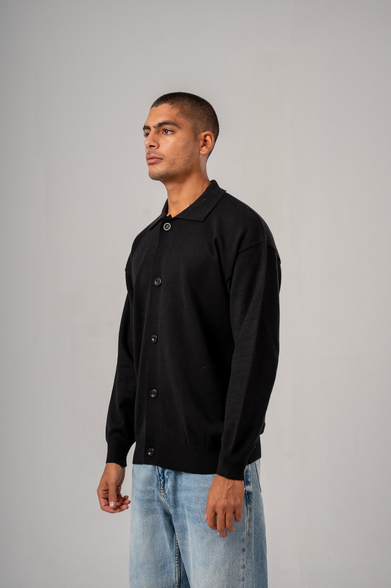 Buttoned Cardigan With Collar