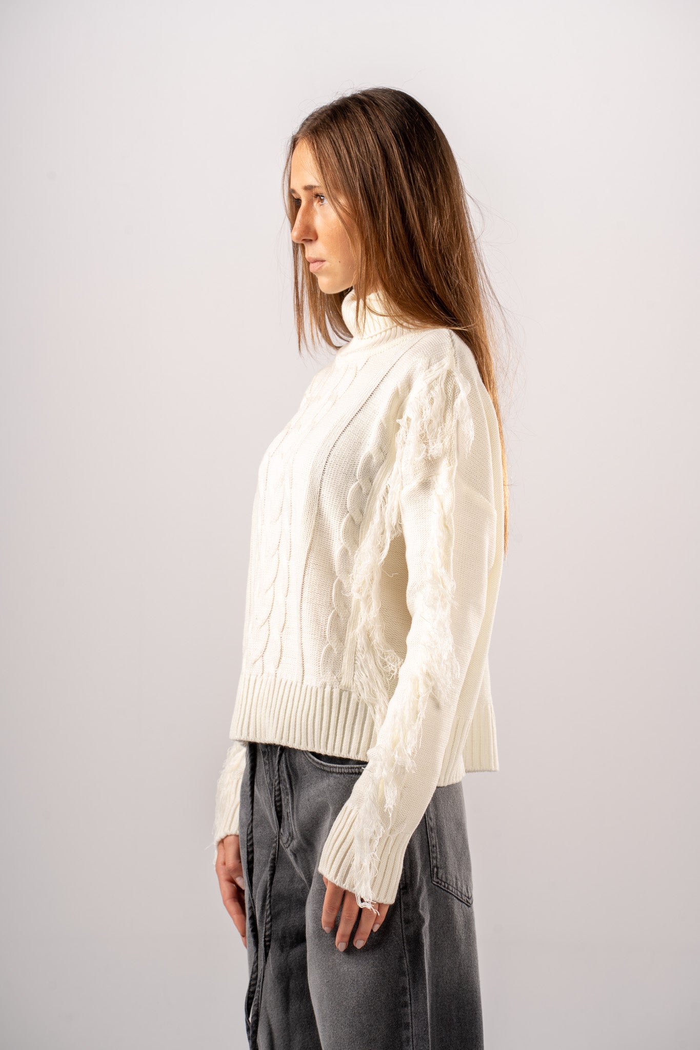 Mock Neck Cable Pullover