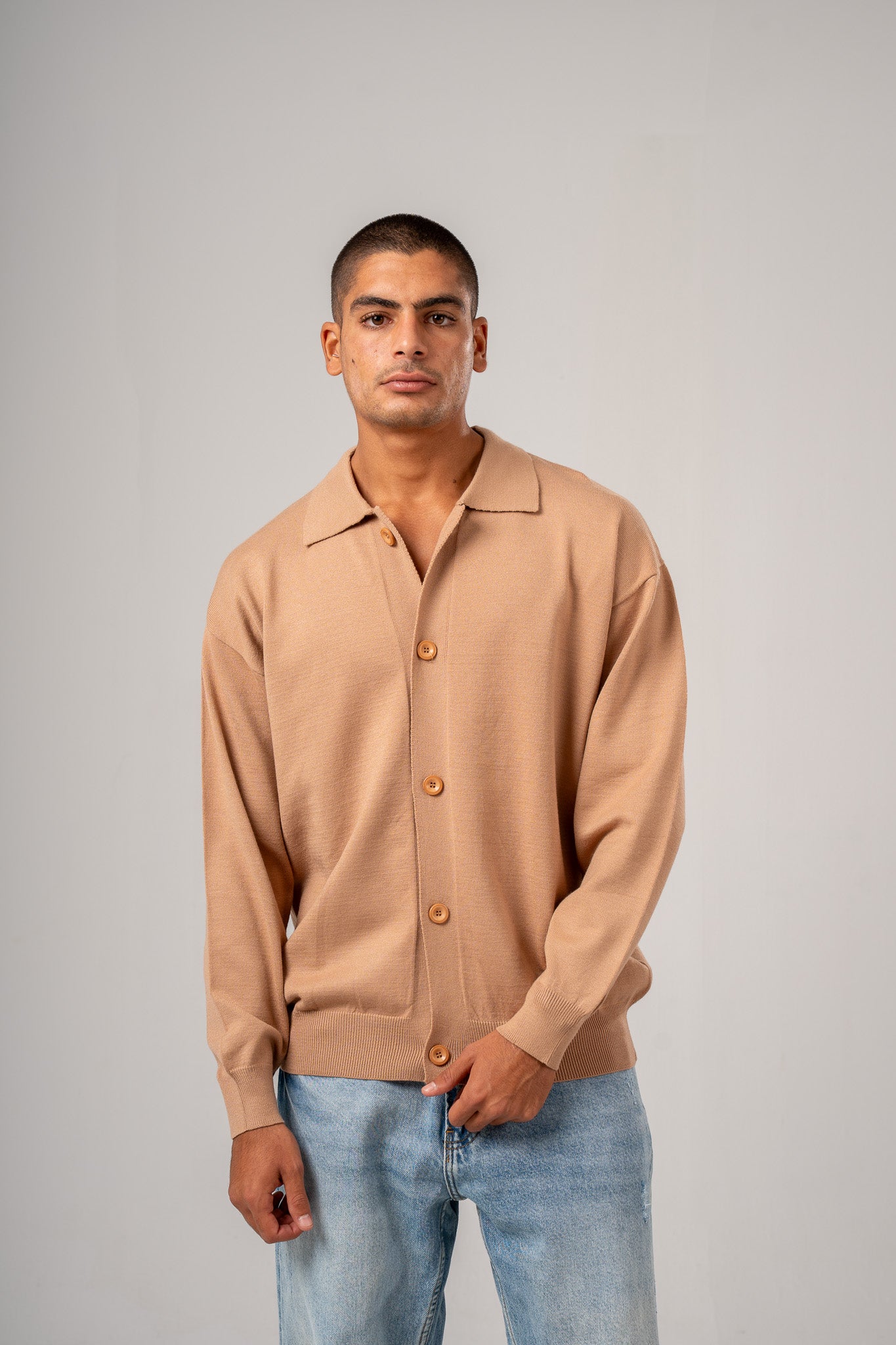 Buttoned Cardigan With Collar