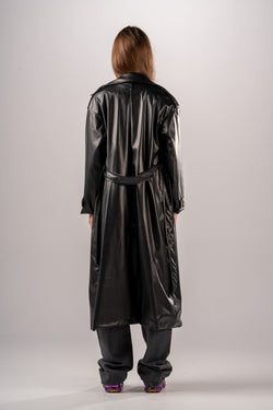 Black Double Breast PU Coat