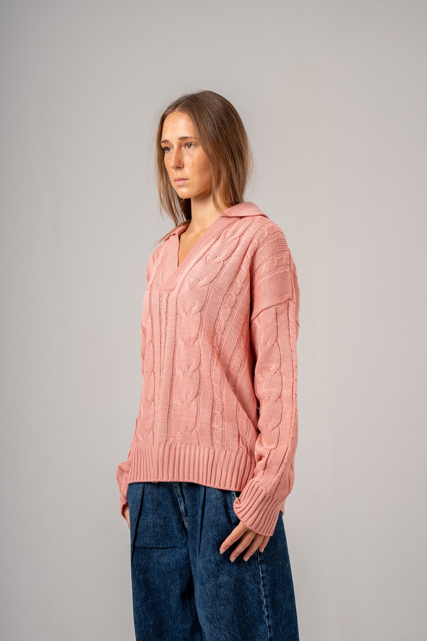 Cable Pullover With Collar