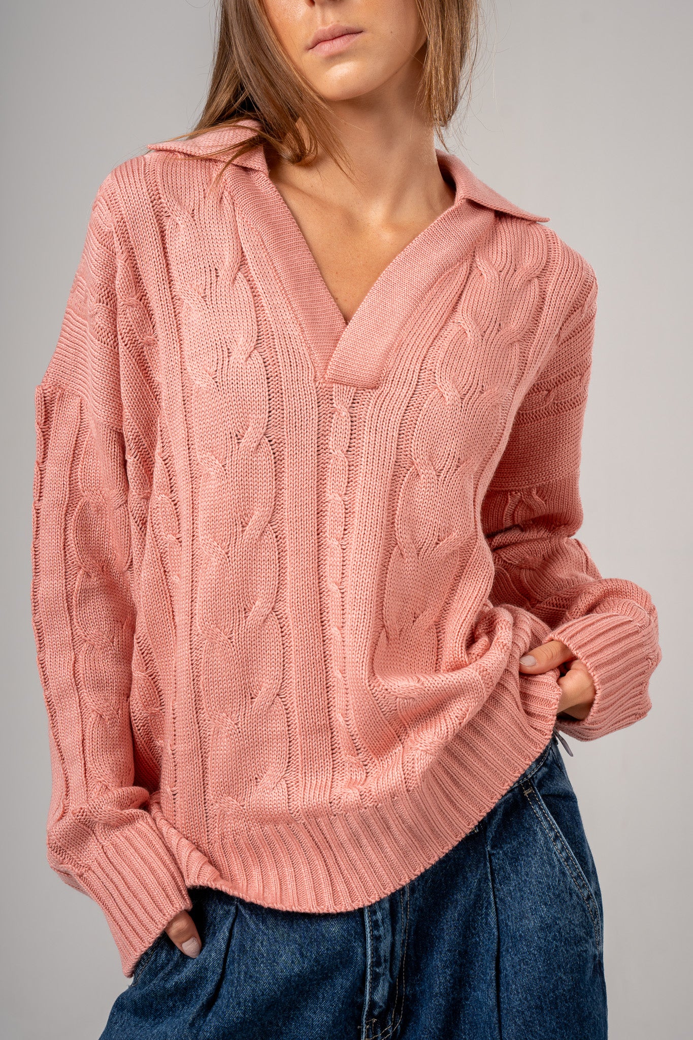 Cable Pullover With Collar