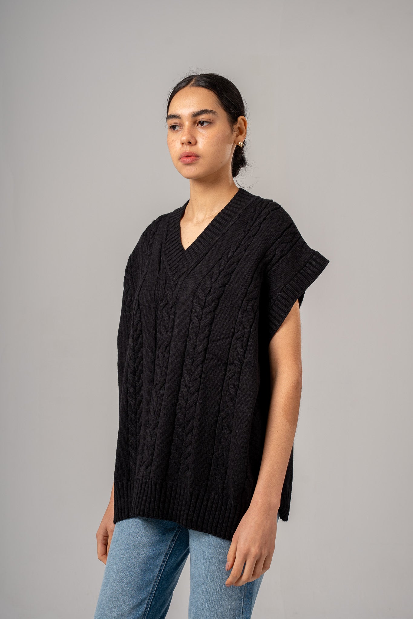 Black V-Neck Cable vest