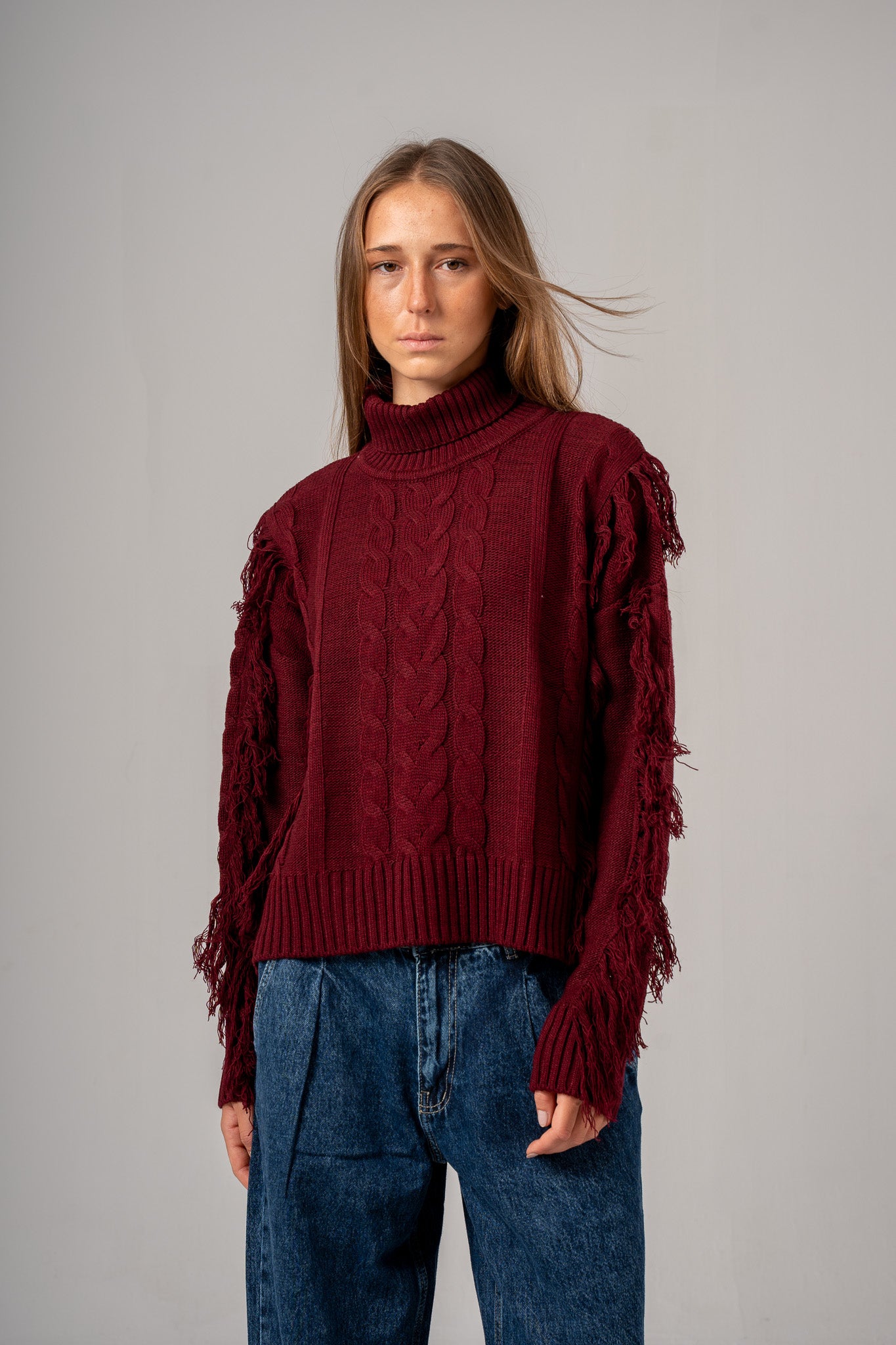 Mock Neck Cable Pullover