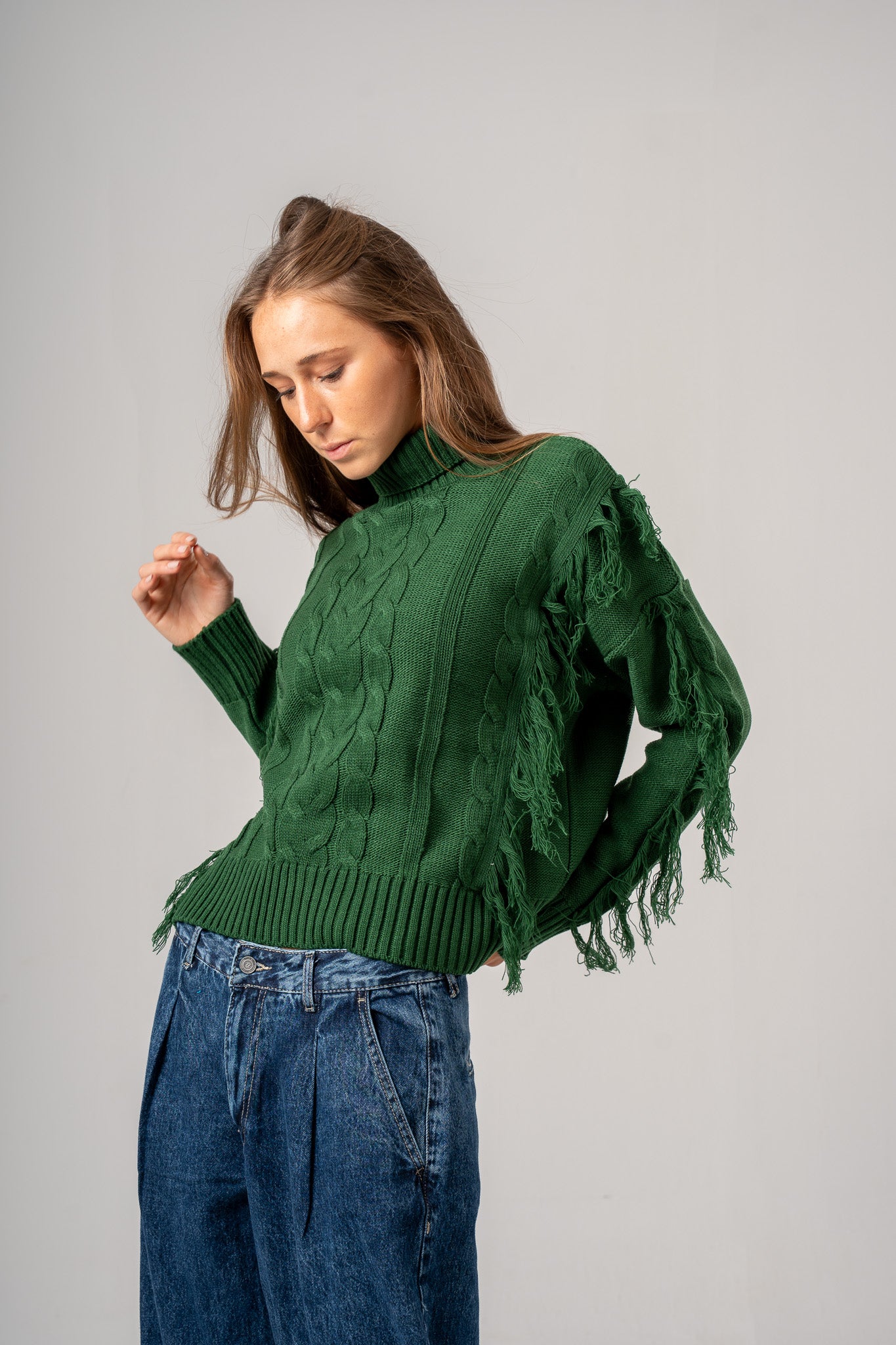 Mock Neck Cable Pullover