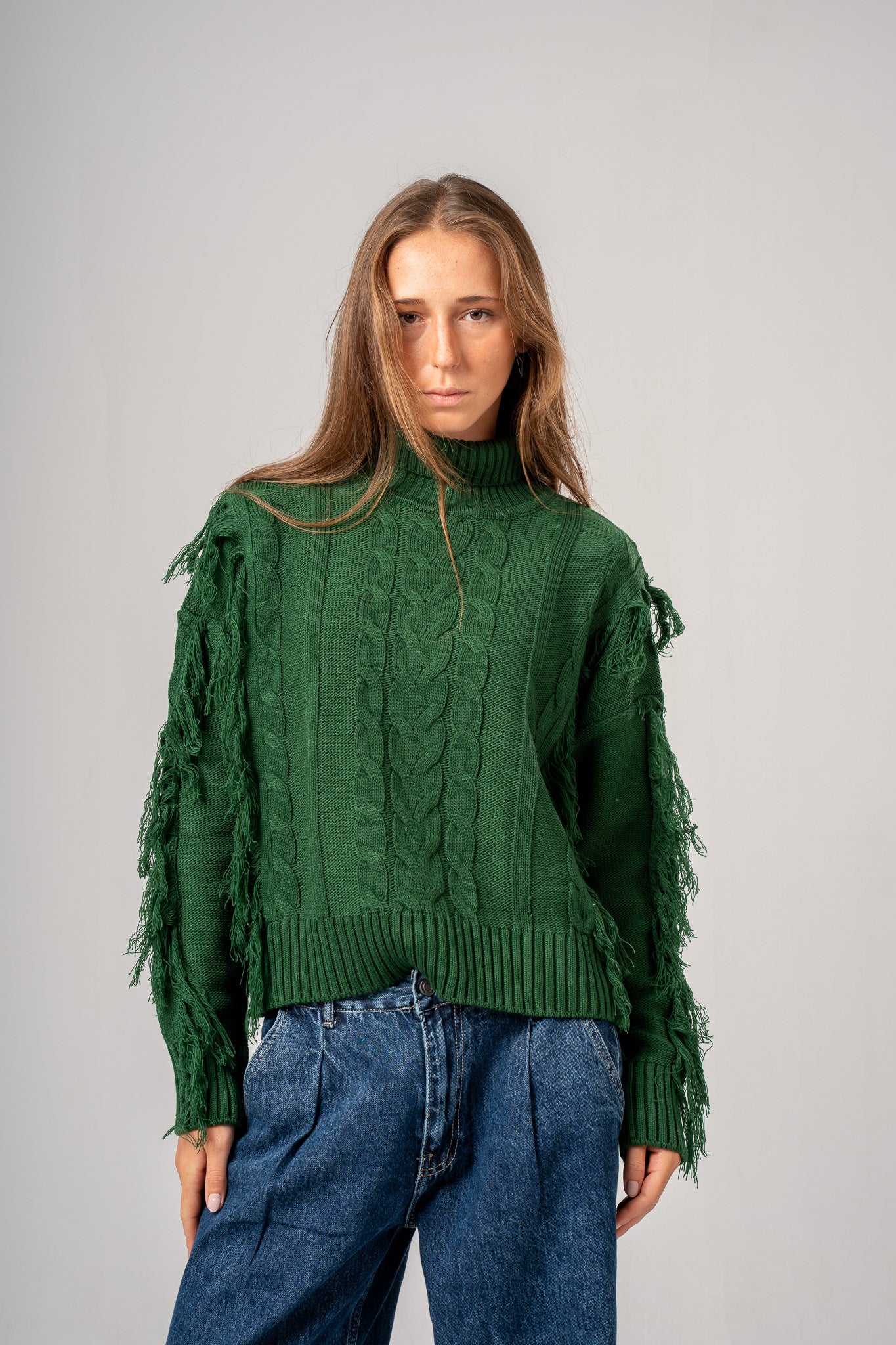 Mock Neck Cable Pullover