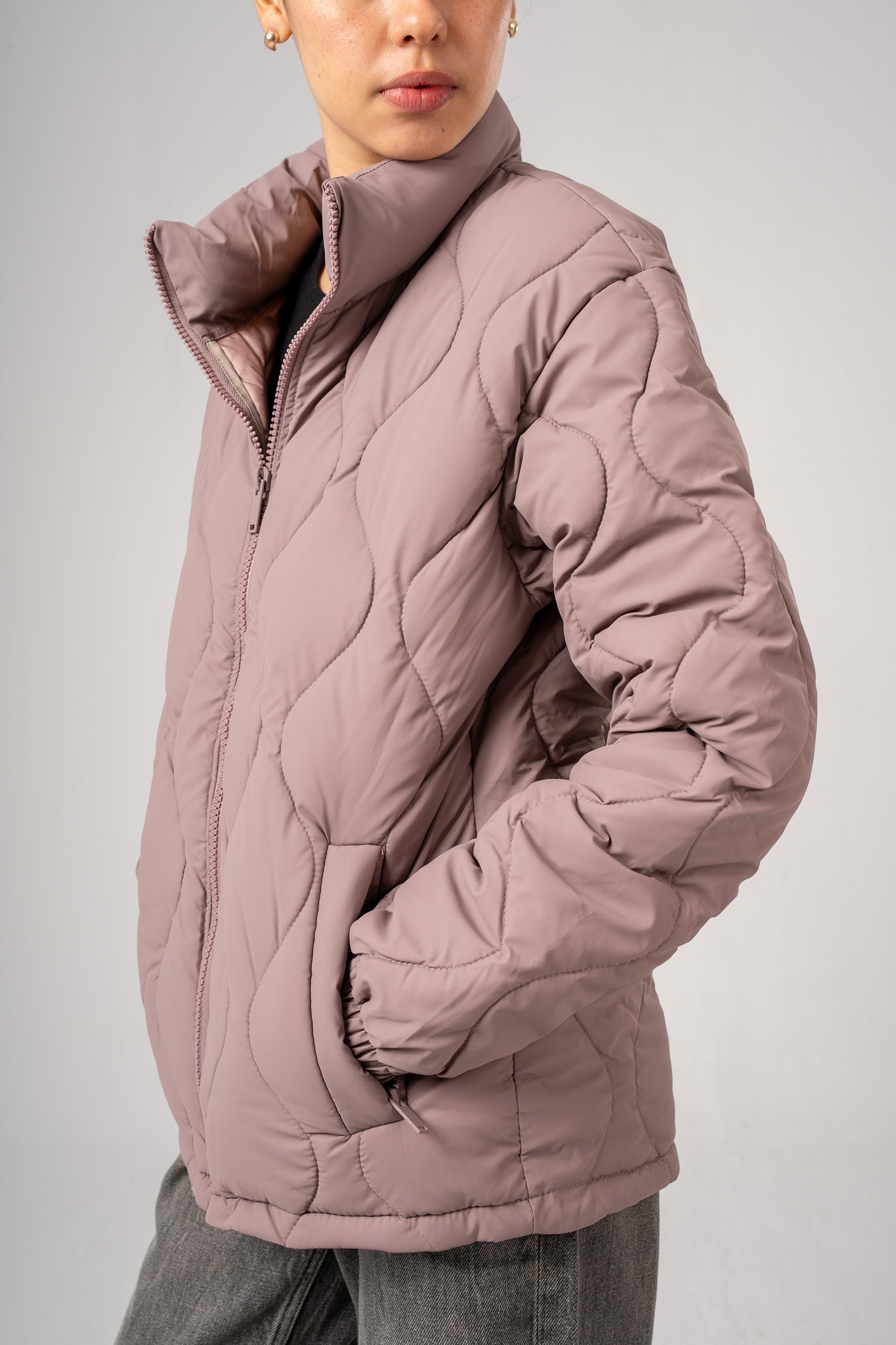 Purple High Neck Puffer Jacket