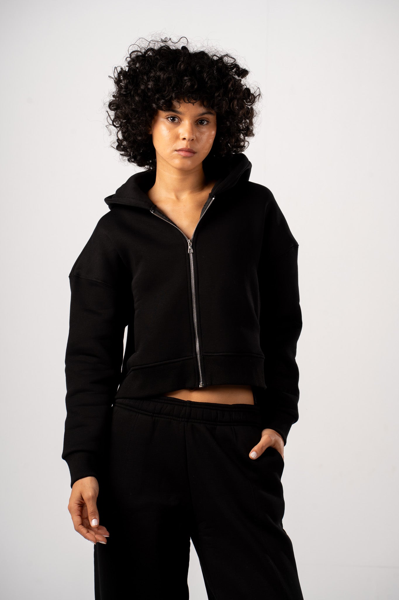 Cropped Zip-Up Hoodie