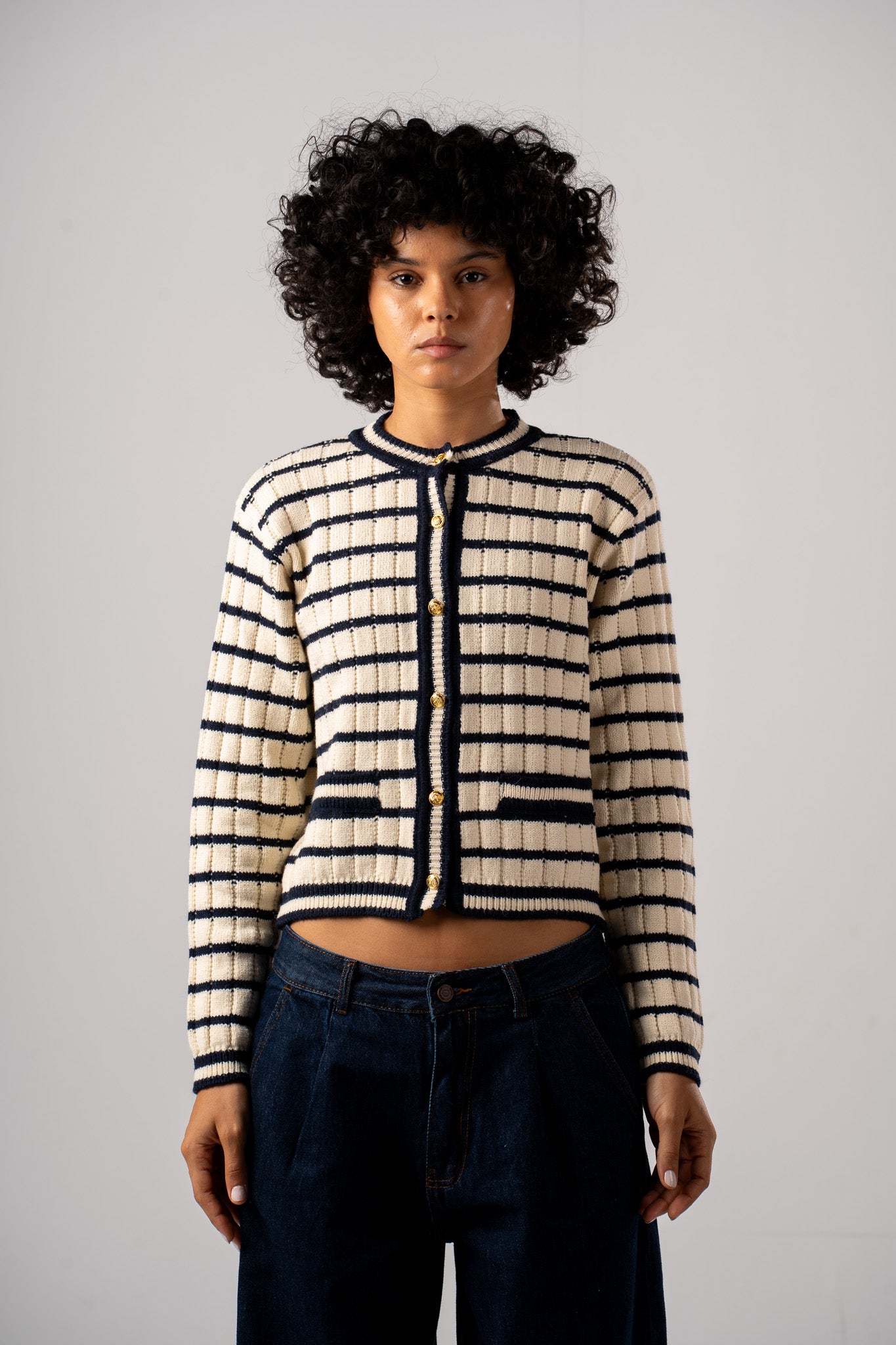 Striped Button-down Cardigan