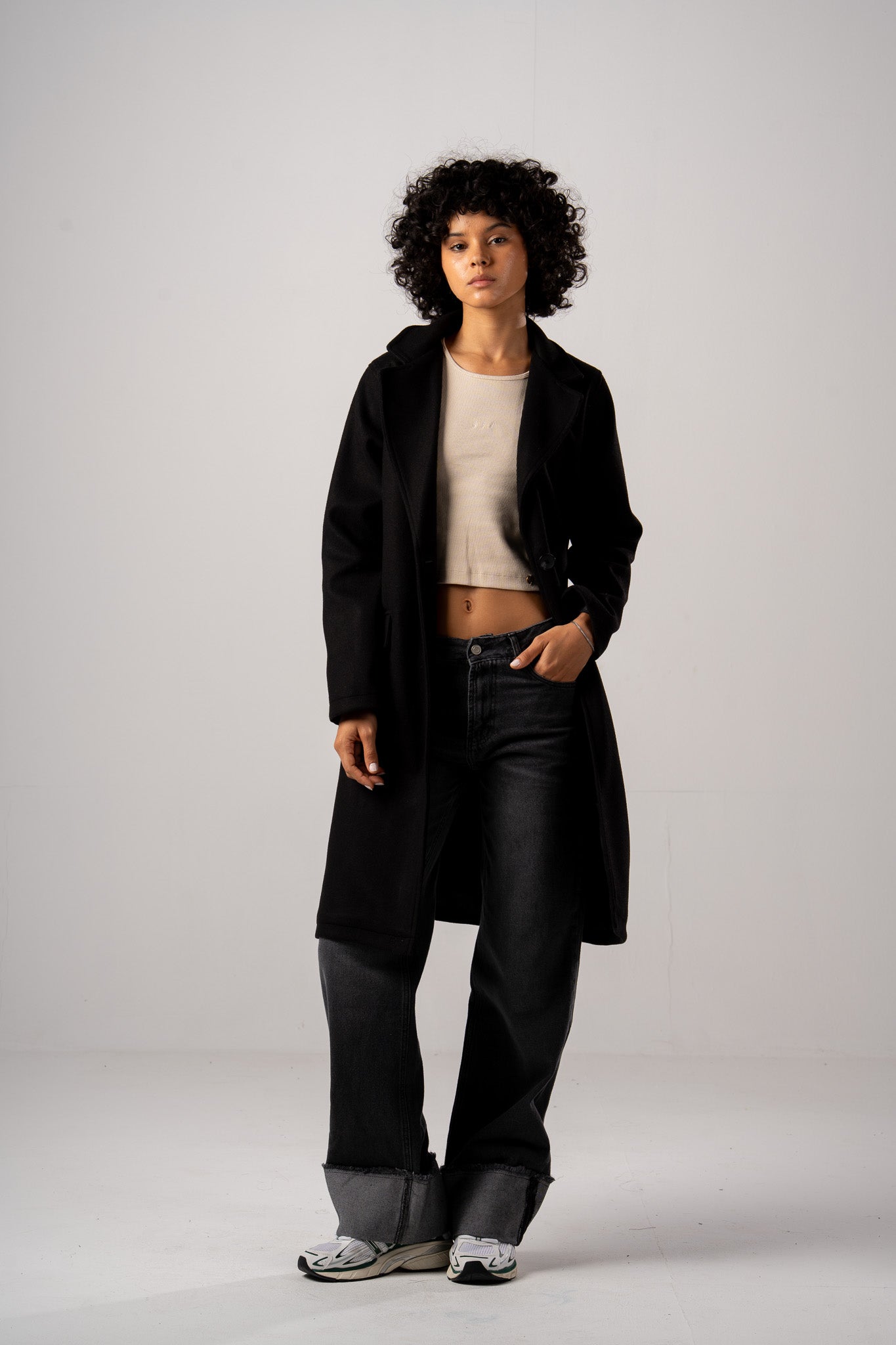 Black Basic Single Breast Coat