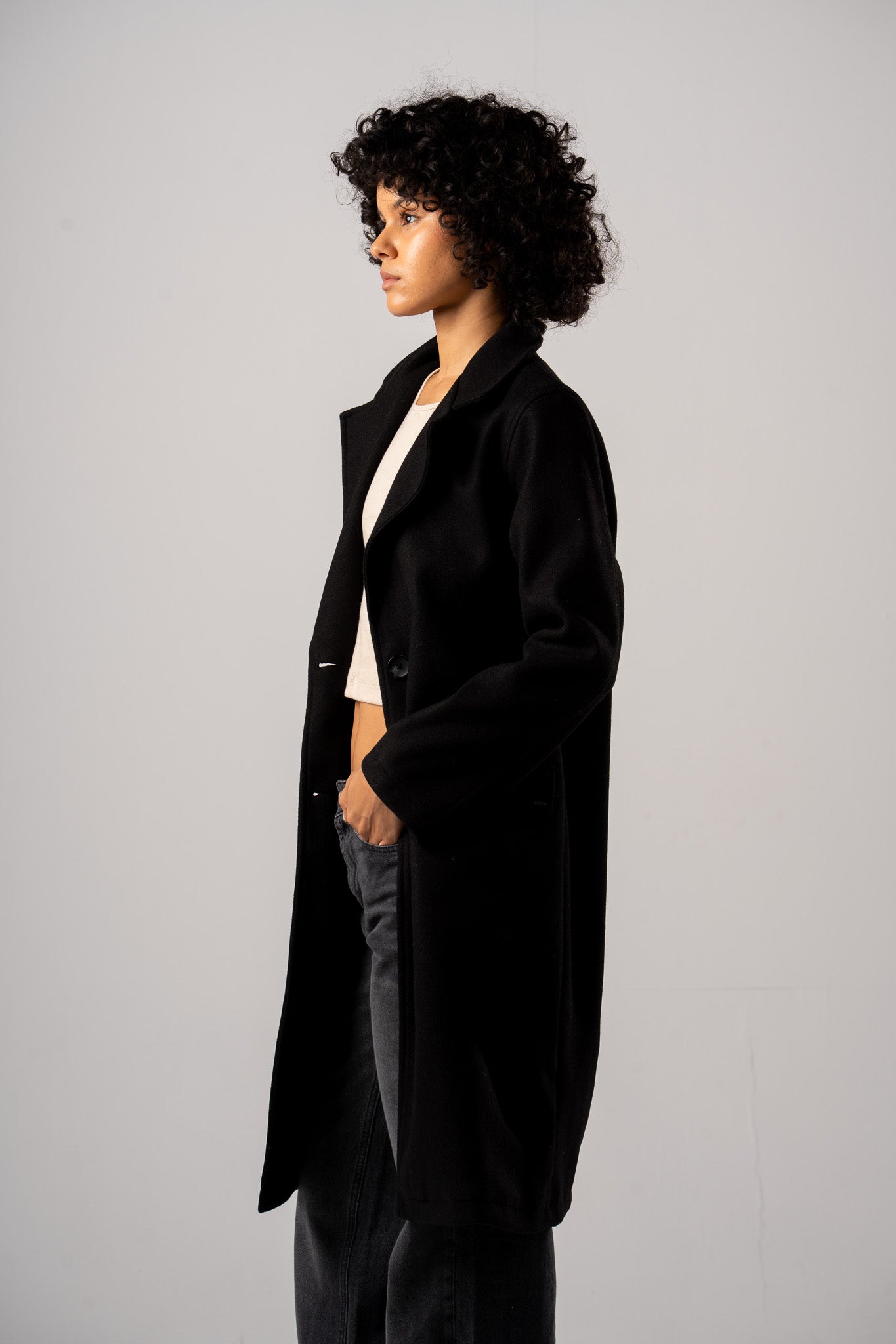 Black Basic Single Breast Coat