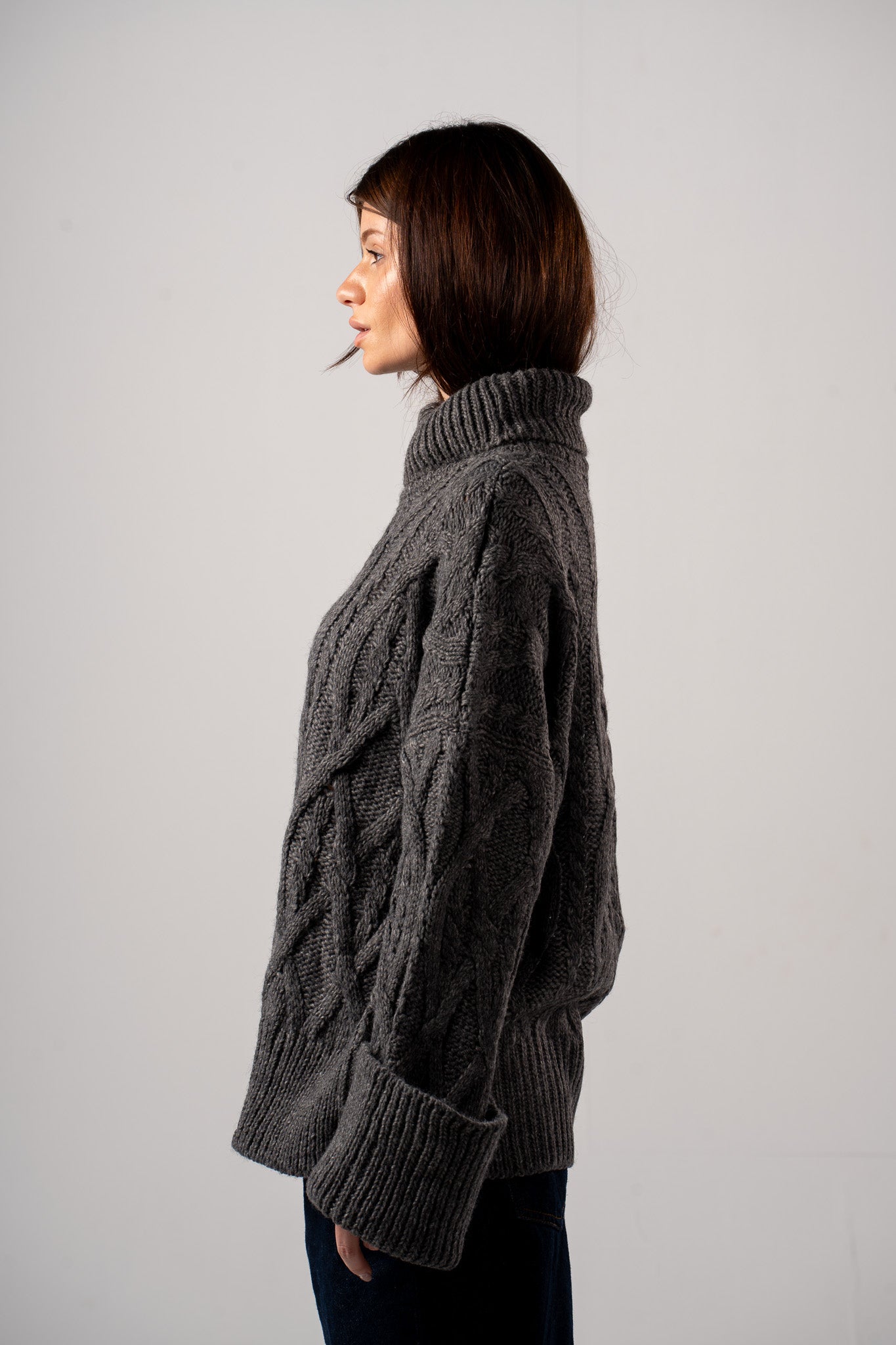 Mock Neck Cable Pullover