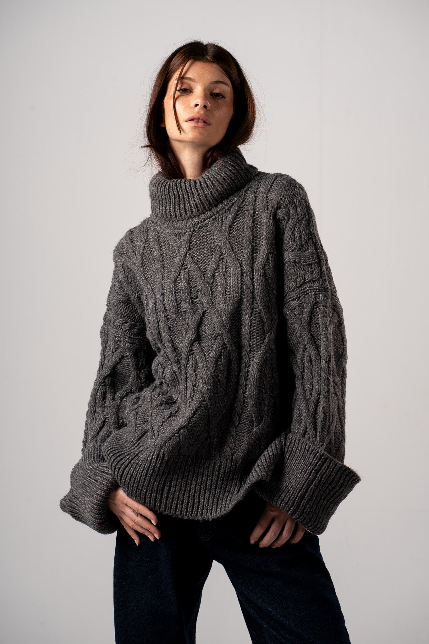 Mock Neck Cable Pullover