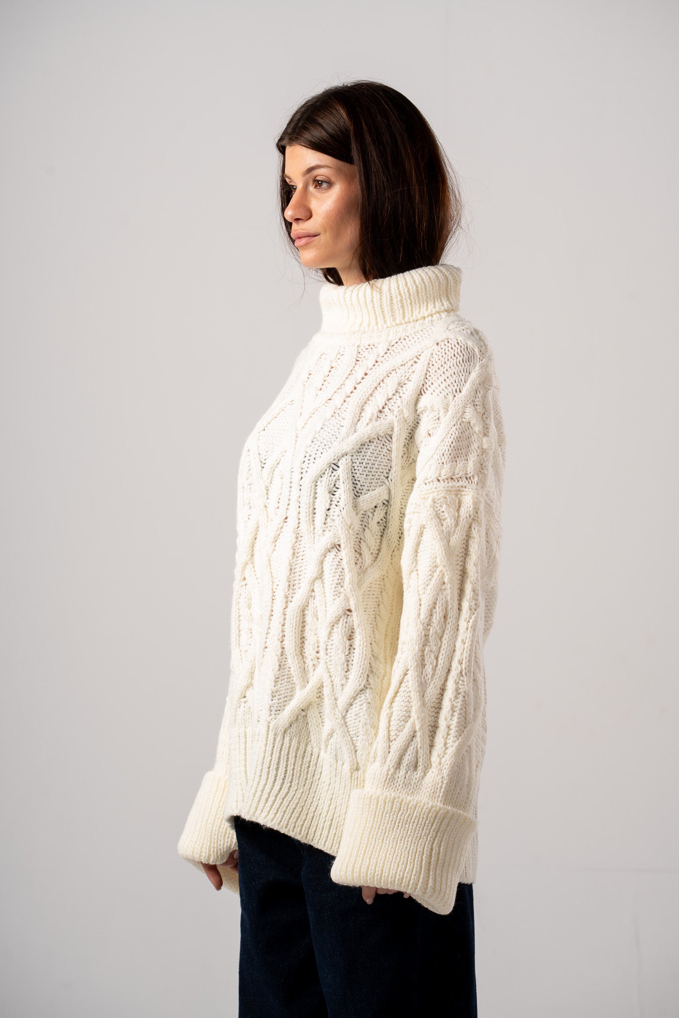 Mock Neck Cable Pullover