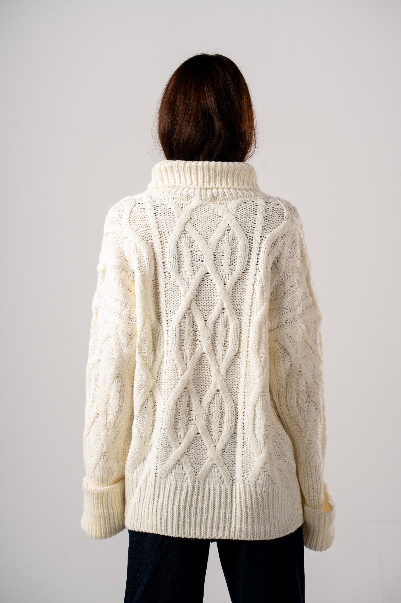 Off White Chunky Mock Neck Cable Pullover