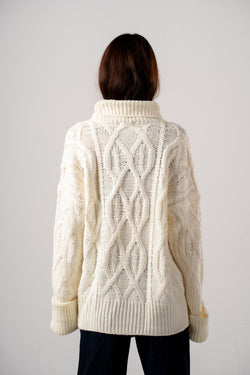 Off White Chunky Mock Neck Cable Pullover