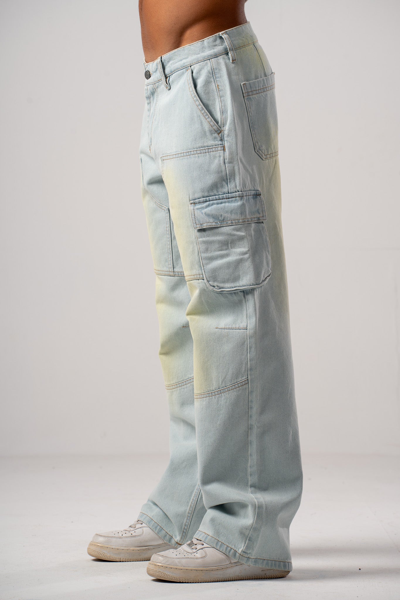 Light Indigo Baggy Moto Jeans