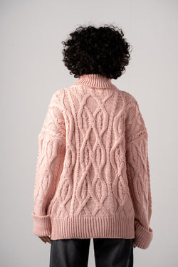 Rose Chunky Mock Neck Cable Pullover