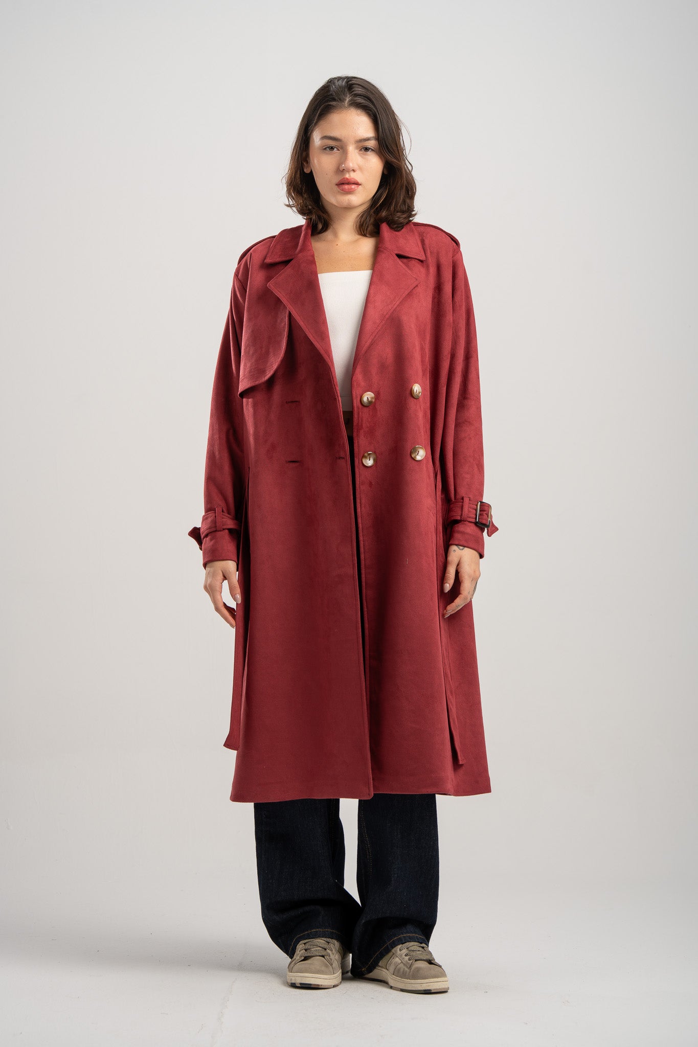 Long Suede Trench Coat
