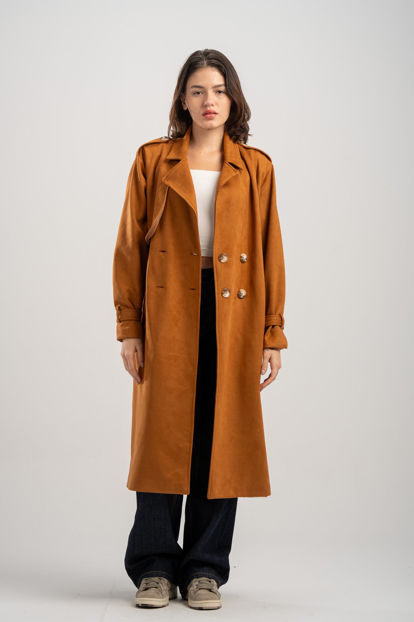 Long Suede Trench Coat